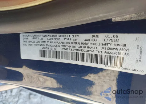 2006 Volkswagen New Beetle 2.5 z USA, uszkodzony, nr VIN 3VWSF31Y86M313894